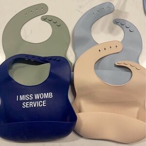 Set of Silicone Baby Bibs in Blue, Green, and Beige
